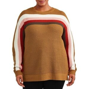 Terra & Sky Striped Crew Neck Knitted Sweater Trailblazer Brown Multicolored 4X